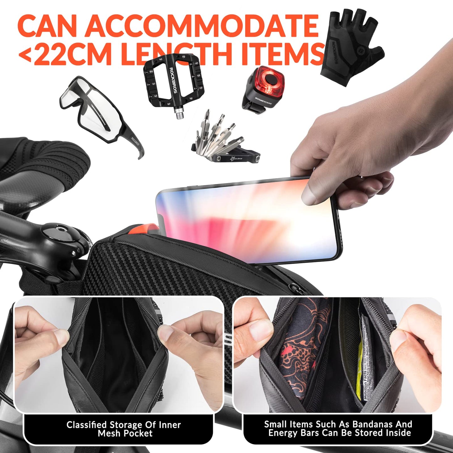 ROCKBROS frame bag bicycle bag for bike frame top tube bag approx.1L 22 * 10 * 5.5cm