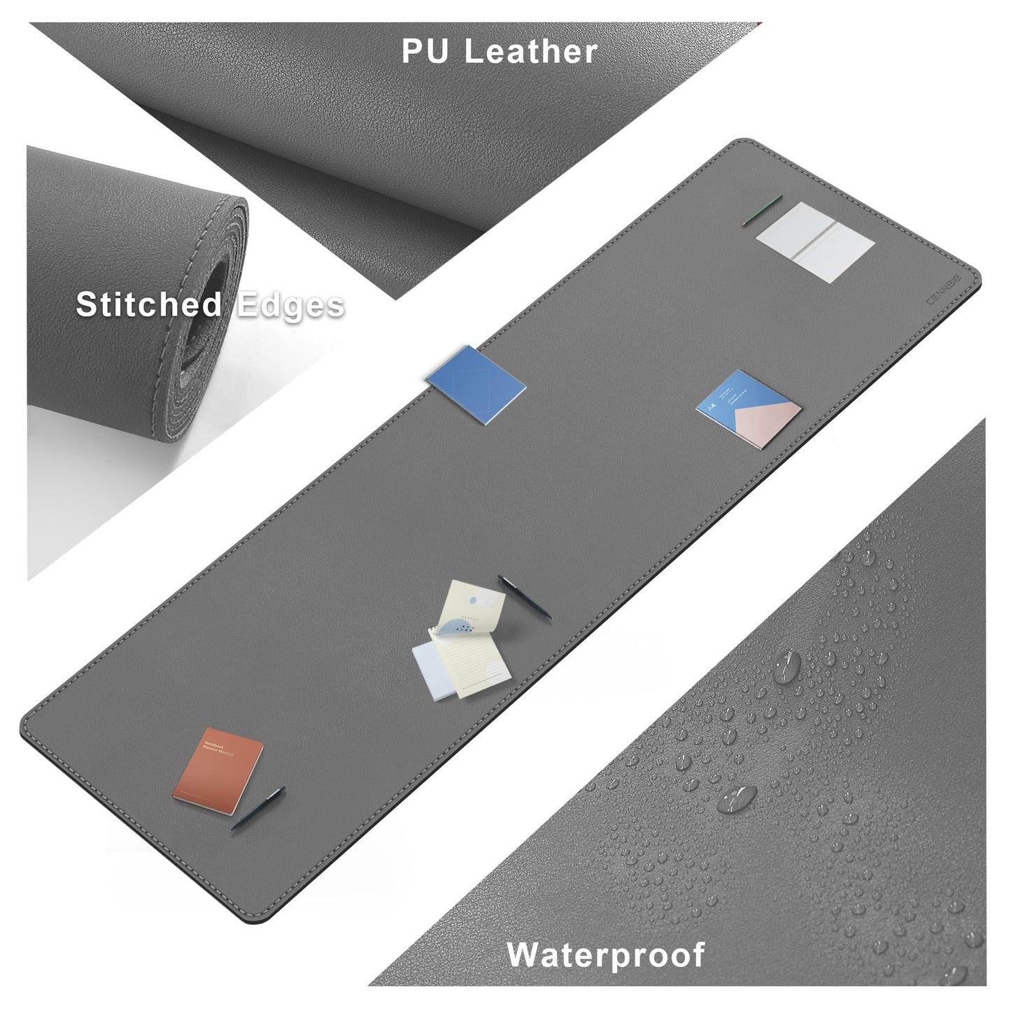 CENNBIE Desk Pad Leather, 180 x 50cm Writing Desk Mat, Large Non-Slip Mouse Pad XXL, Waterproof Desk Pad for Desk, Office, and Home (Gray)