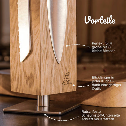 AEDEL Design Premium Magnetic Knife Block Rotating 360 Degrees - Magnetic Knife Holder made of exquisite oak wood - Universal Magnetic Knife Holder Unfilled Wood