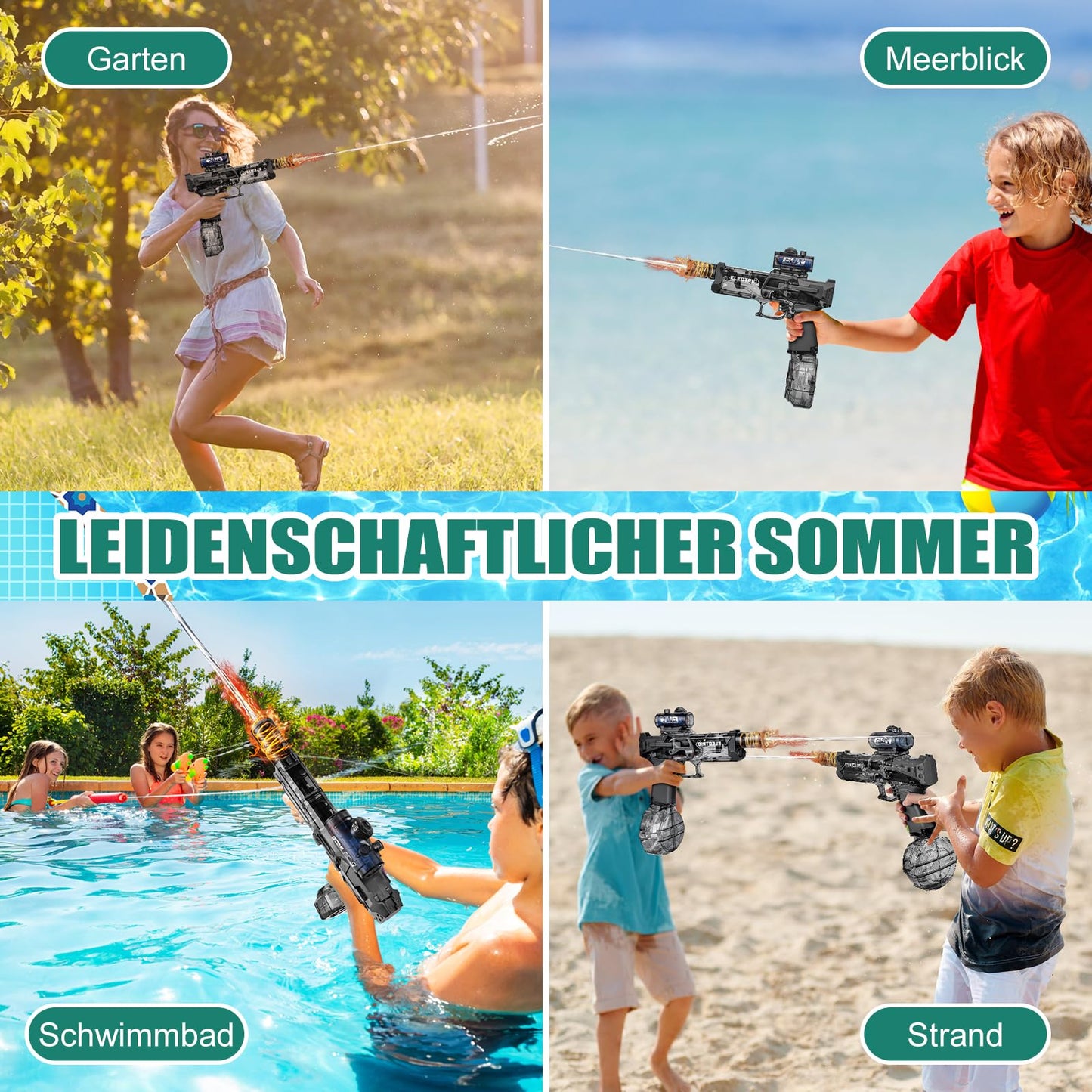 YOOHBERRYS Electric Water Gun, Electric Water Gun Large Capacity 500cc, Rechargeable Water Gun for Kids with Flash Effects, Automatic Water Gun for Pool, Beach, Garden (Grey)