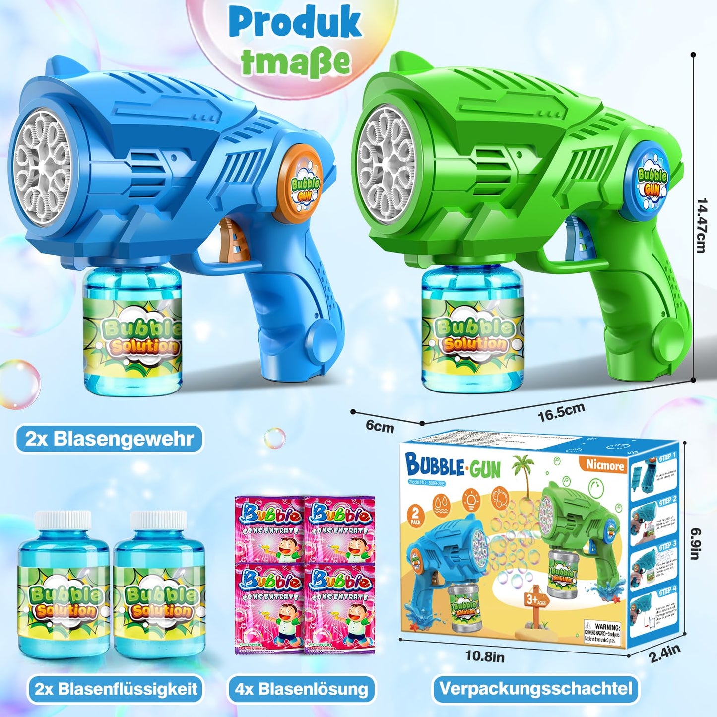 Bubble gun bubble machine bubble gun for kids: 2-pack electric bubbles machine - LED automatic bubbles machine for kids aged 4-12 outdoor/party toy.