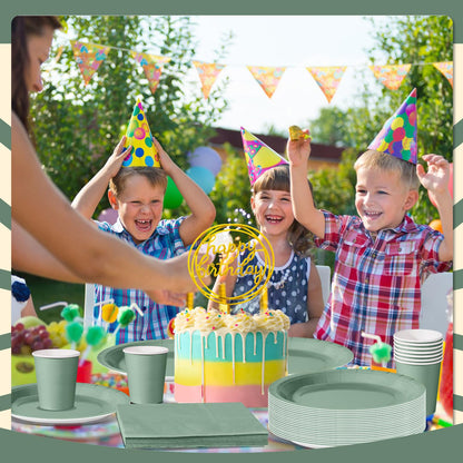 Nkaiso Grass Green Party Tableware, 96 Piece Colorful Paper Plates, Party Paper Plates Cups Napkins Party Plates Party Set Sweet Party, for celebrations like birthdays.