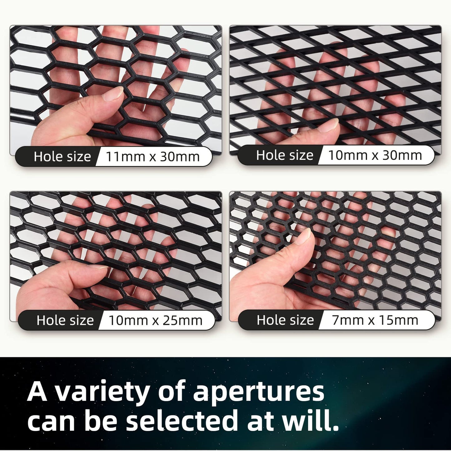 AggAuto 119.38x40.64cm Black ABS Plastic Universal Car Grill Mesh, Automotive Radiator Grill insert Bumper Honeycomb Hole 10x25mm Hex Grids.