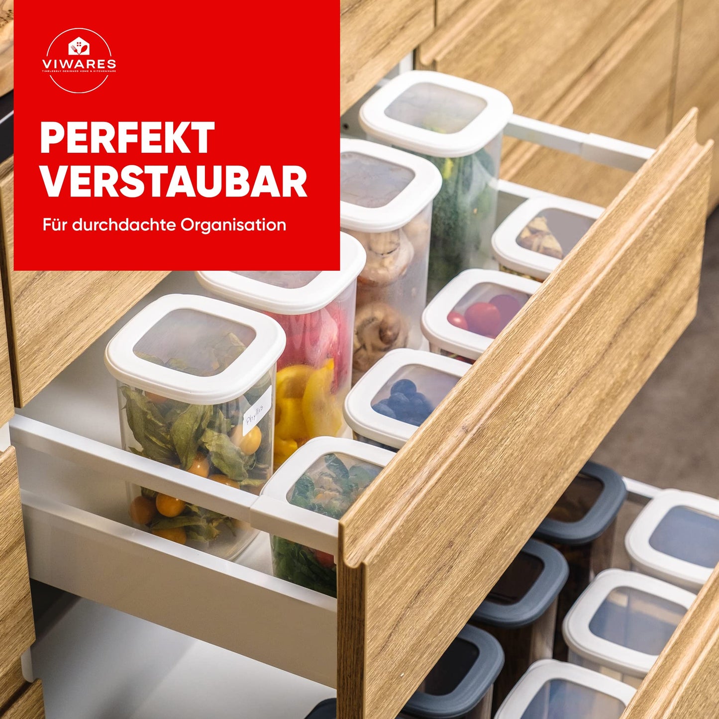 Viware's airtight containers with lids, 6-piece BPA-free storage container set for cereal flour storage kitchen, practical kitchen organizer, food storage containers for freshness.