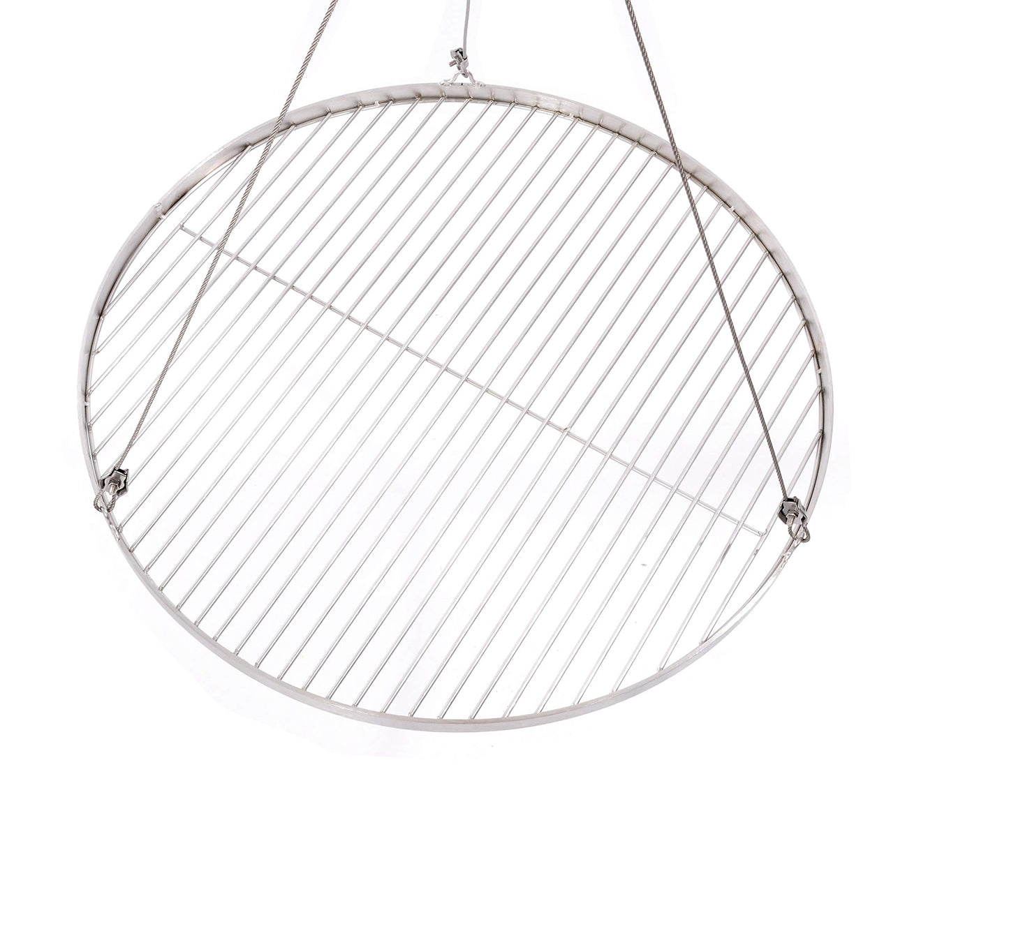 22.4 inch stainless steel 3-leg BBQ grill grate for swinging grill with 0.55 inch rod spacing.
