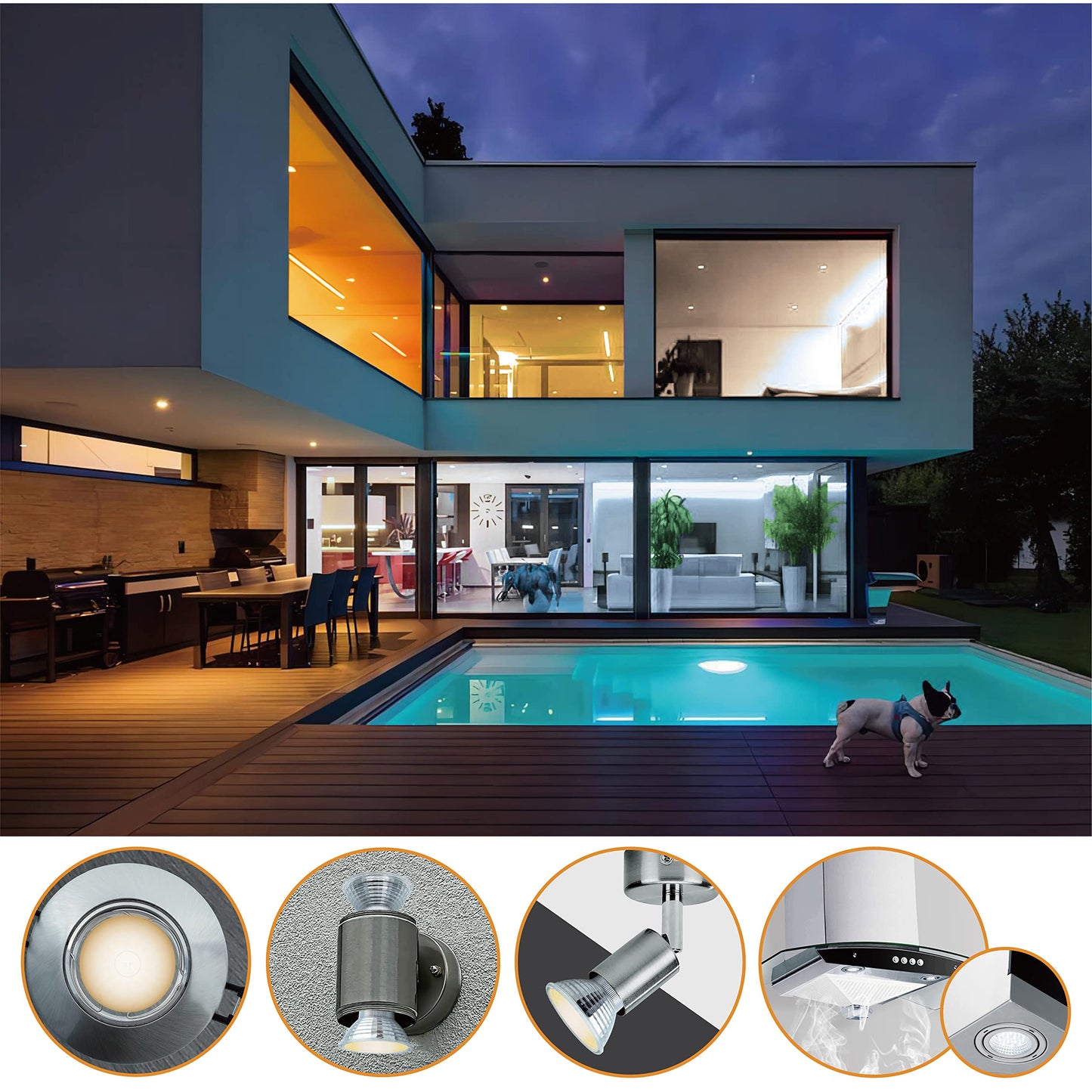 EACLL GU10 LED 4000K 10 Watt replaces 140W halogen bulbs, 6-pack. Neutral white 1050 lumens bulbs, AC 230V flicker-free spotlight, 120-degree beam angle. Non-dimmable reflector lamps.