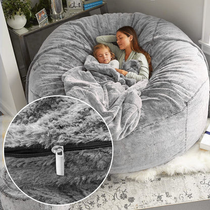 Cookit bean bag cover, chair cover, large, round, soft, fluffy PV velvet, washable, for lounging, sofa bed cover, living room, bedroom, furniture, 150 cm, White (cover only, no filling material)