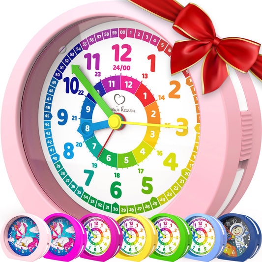 Honey's Heaven Kids Alarm Clock - no ticking sound - for boys and girls - educational alarm clock learning clock wake-up clock kids' clock quartz alarm clock snooze analog quartz clock (pink)