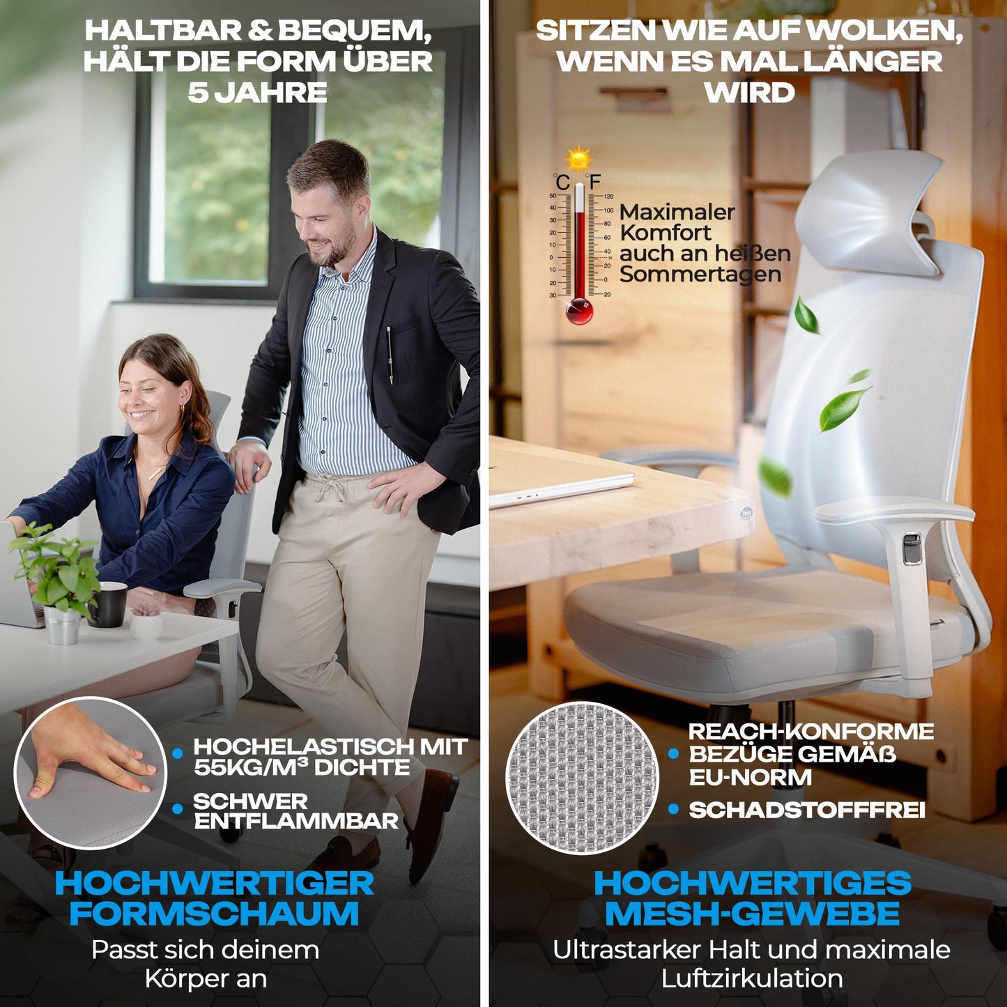 VALKENSTOL M2 office chair ergonomically designed with individually adjustable armrests and headrest for maximum freedom of movement - comfortable desk chair for office and home office.