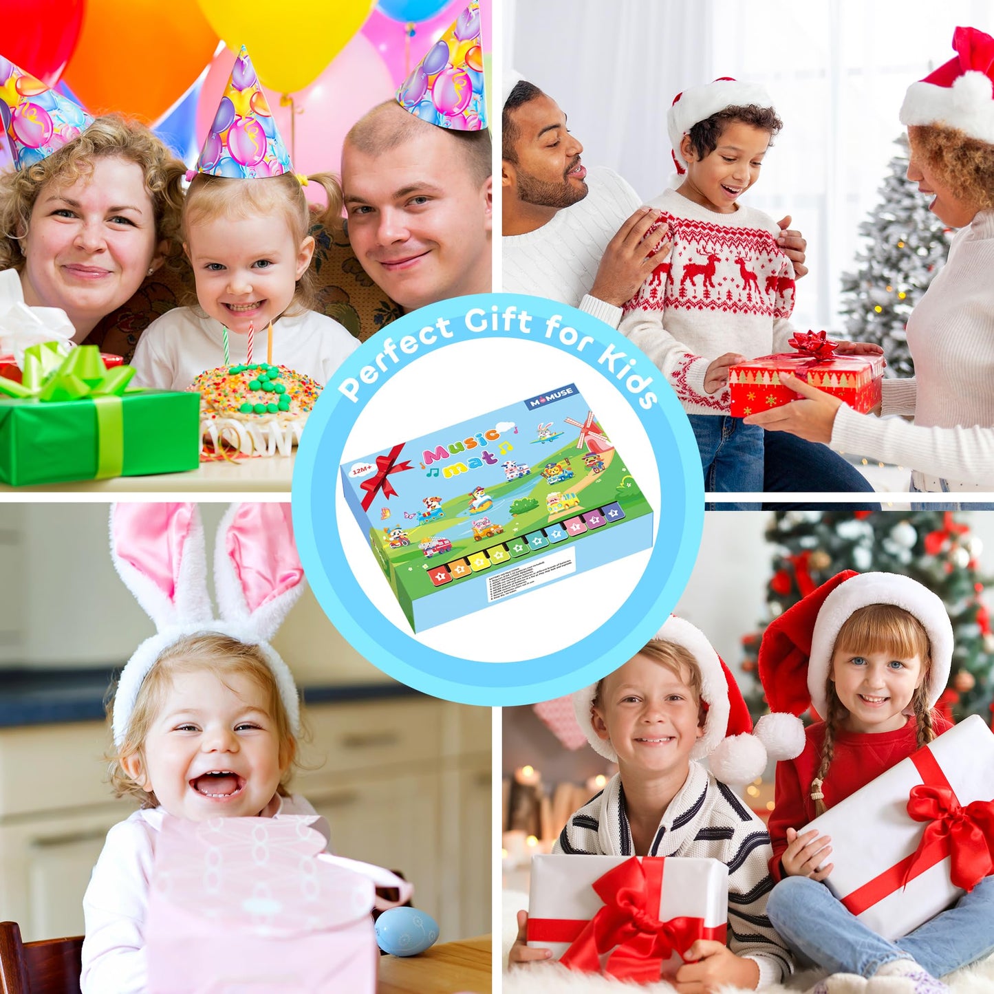 MOMUSE Baby Toy for 1+ year olds with 80 sounds, Large music mat featuring 10 animals & 10 vehicles, Piano mat with soft lights, 10+ volume levels, Gifts for boys girls 1 2 3 (110cm*45cm)