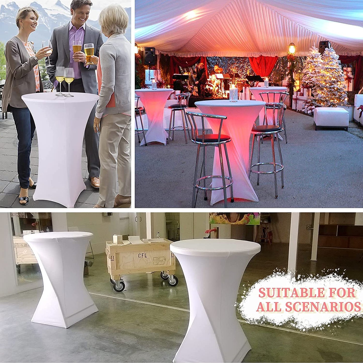 6-pack stretch high-top table covers for cocktail tables, round tablecloth for weddings, Ø60-65cm / Ø70-75cm / Ø80-85cm (Anthracite, Ø60-65cm, White)