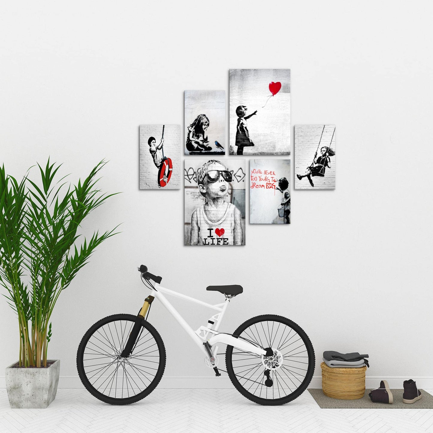 Novart Wall Art Set Banksy Collage Street Art Gray - NO EXTRA FRAME NEEDED - Modern Decor - Living Room Office Loft N003163a