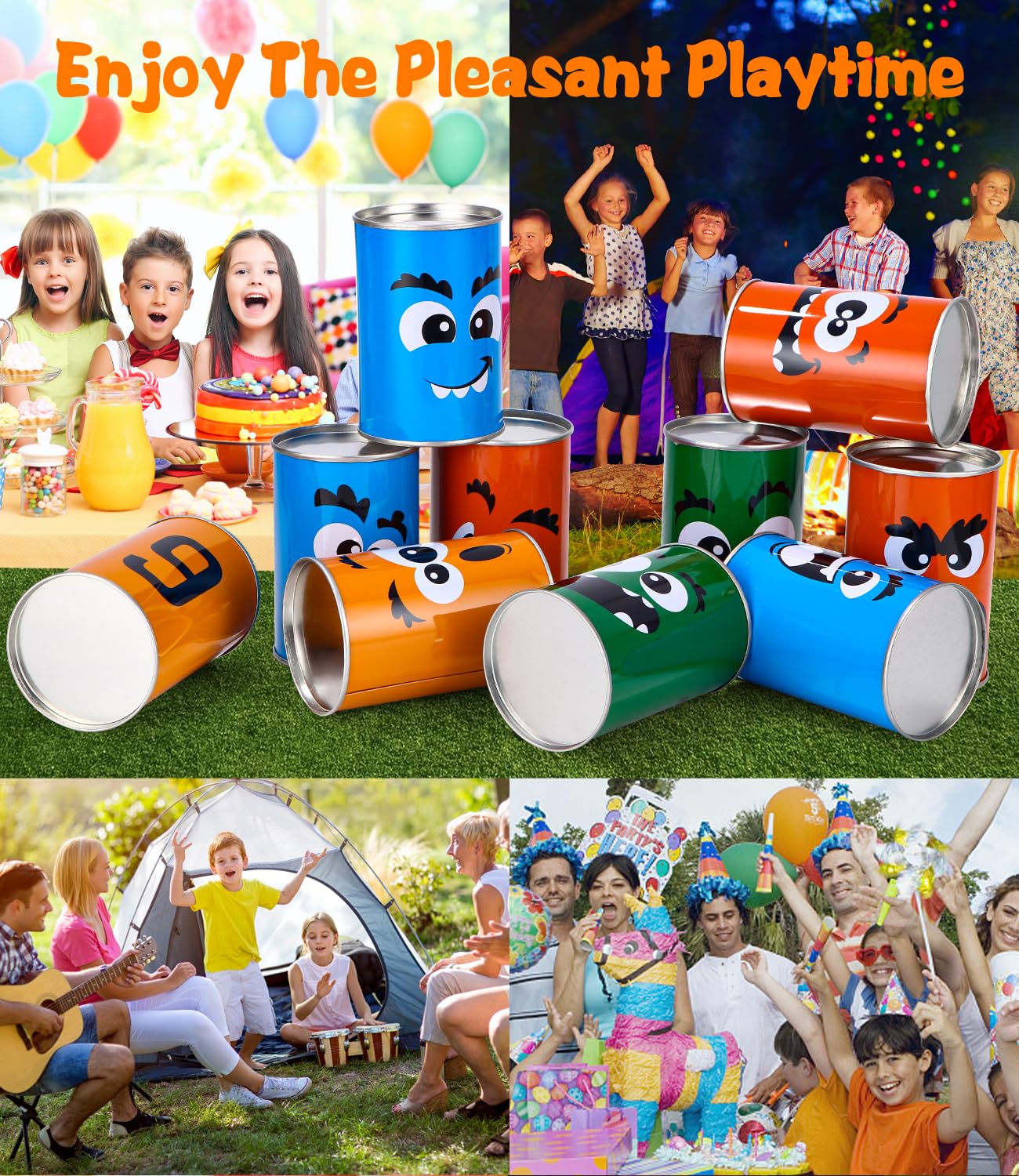 Can toss game for kids, 10 cans and 3 bean bags throwing game, kids outdoor games, children's garden games, children's birthday party games.