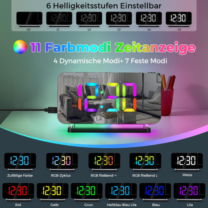 SZELAM Digital Alarm Clock, Radio Alarm Clock with Projection, 7.4" LED Radio Alarm Clock with Sleep Timer, 180° Rotatable Projector, 10-Color Nightlight, 11 RGB Color Digital Display, Digital Table Clock for Kids, Girls