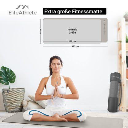 EliteAthlete Yoga mat - Exercise mat - Fitness mat - Gymnastics mat padded & non-slip for fitness, Pilates - Yoga Mat - 183 cm x 61 cm x 0.6 cm - Training mat incl. Transport strap + bag