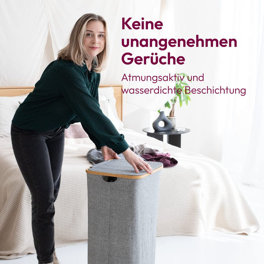 Gadgy laundry basket with lid 103 liters | slim laundry collector | removable laundry bag | bamboo laundry box | foldable large laundry basket collector | laundry trunk | laundry puff | Laundry Baskets