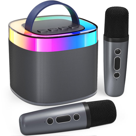 Ankuka Portable Karaoke Machine, Bluetooth Karaoke Speaker with 2 Microphones, Pickups and Party LED Lights, Gifts for Friends, Black