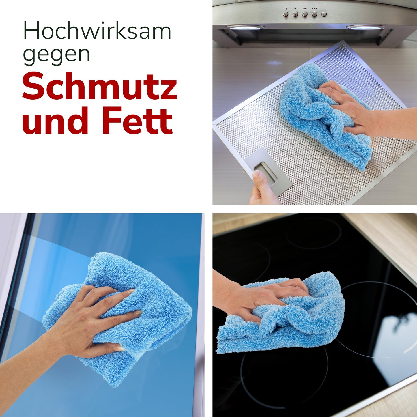 ALCLEAR 820203K_3 microfiber cloths 3-pack 40x40 cm - for high gloss kitchen, furniture fronts, varnish, plastic, glass, lint-free, streak-free, ultrasonically cut, can be used damp, washable 60° C