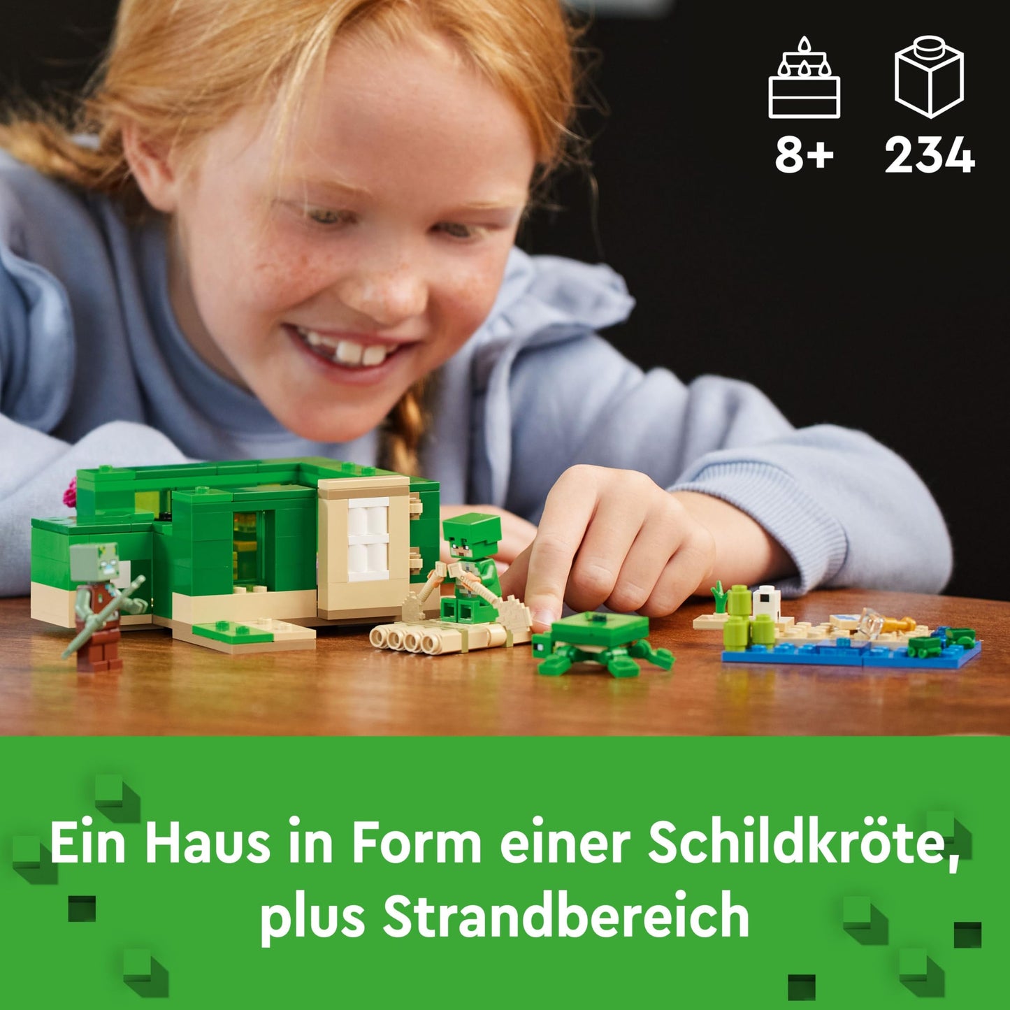 LEGO Minecraft The Turtle Beach House - Toy with animal figures & turtle figure - Playset with accessories - Crafting table, bamboo raft - Gamer gift for boys & girls aged 8+ - 21254