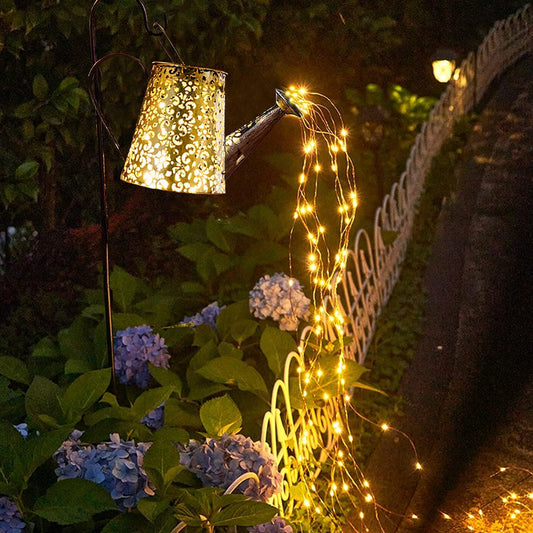 Solar watering can lights garden decor outdoor waterproof shower light - Fairy LED solar lights metal vintage deco lamp for yard balcony garden path lamp (with bracket)