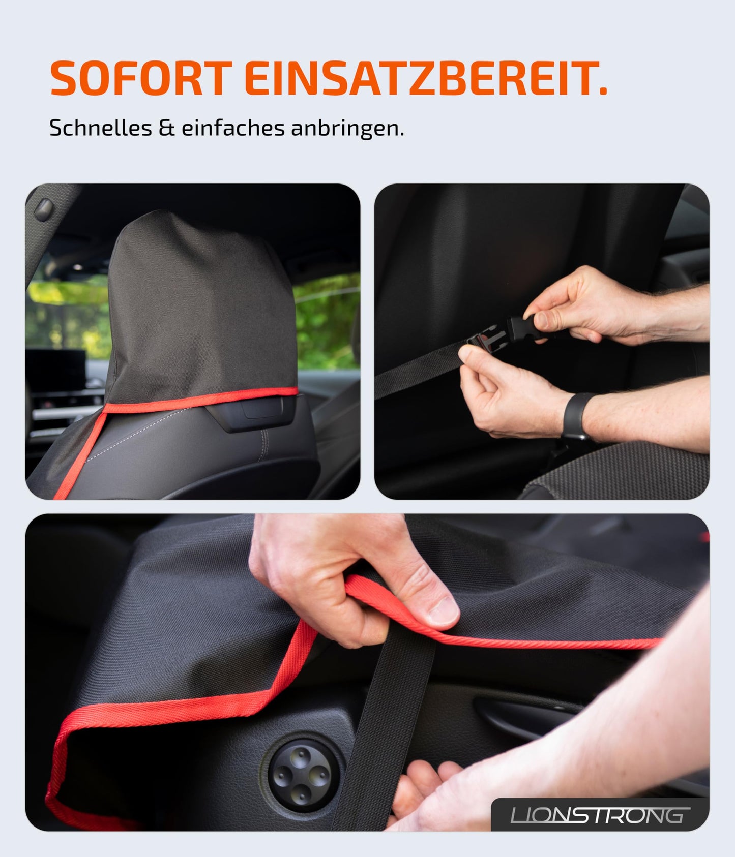LIONSTRONG® Car Seat Protector Front Seat universally compatible [WATERPROOF] - Car Seat Covers Front Seats - Seat Protector Car Seat Covers - Car Seat Protection - Workshop Cover - Polyester Red 2 pc.
