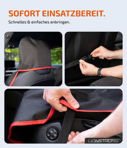 LIONSTRONG® Car Seat Protector Front Seat universally compatible [WATERPROOF] - Car Seat Covers Front Seats - Seat Protector Car Seat Covers - Car Seat Protection - Workshop Cover - Polyester Red 2 pc.