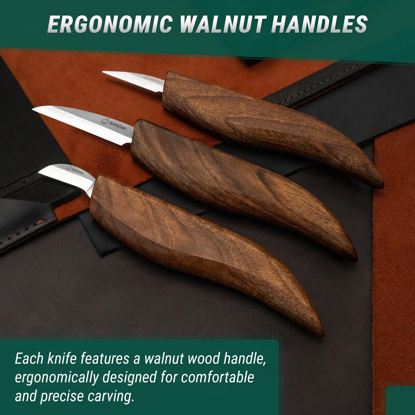 BeaverCraft Wood Carving Set Deluxe Carving Knife Set S15X - Wood Carving Tools and Leather Strop for Sharpening with Polishing Compound - Carving Knives, Gouges, Chisels.