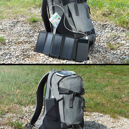 revolt solar bank: solar power bank, foldable solar panel, LED lamp, 8,000 mAh, 2.1 A, 5W (portable solar panel, USB solar panel, phone charging station)