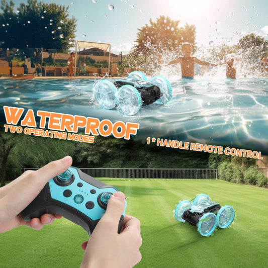 Korffe Amphibious Remote Control Car for ages 4-9. Perfect Christmas or birthday gift for boys 6-18. Great indoor and outdoor toy for kids.