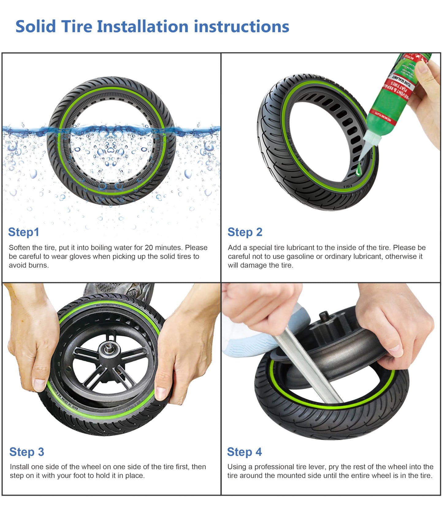 Amitor E Scooter Tire 8 1/2 x 2 Solid Rubber for Xiaomi 1S Pro 2 Mi 3 M365 Pro Electric Scooter, 50/75-6.1 Solid Replacement Tire Puncture-proof, E Scooter Solid Rubber Tire 8.5 Inch Durable and Non-slip