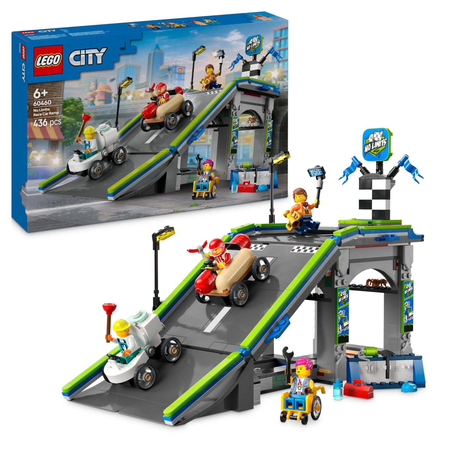 LEGO City No Limits: Soapbox Racing with Ramp - Building Toy for Boys and Girls 6+ - Set with 2 Soapboxes & 4 Race Driver Minifigures - Gift Idea for Kids 60460