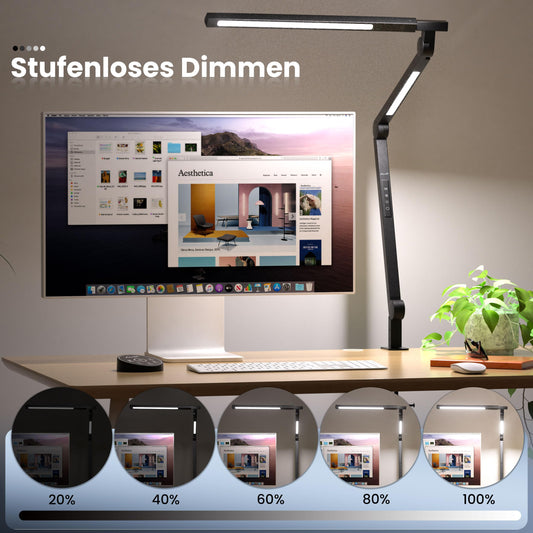 AmazLit Desk Lamp, Dimmable LED Desk Lamp 12W, Dual Light Source Swing Arm Architect Lamp, Adjustable Color Temperature Table Lamp Clamp, Office Lamp with Remote Control.