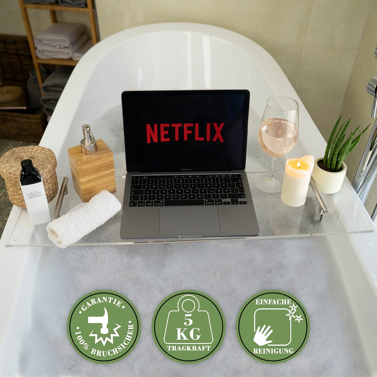 Novana bathtub tray [acrylic glass] | 73cm | bathtub shelf bathtub tray bathtub tray for bathing bathtub accessories tray decoration bathroom bathroom accessories - Choose size now!