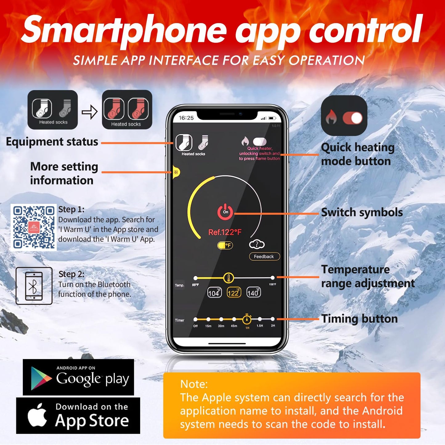 Heated socks with app control, Electric Heated Socks with 5000mAh Rechargeable Battery, Winter Warm Thermal Socks Unisex Foot Warmer for Camping Hiking Skiing Hunting...