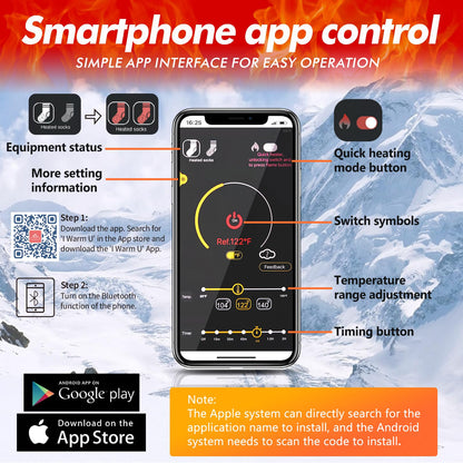 Heated socks with app control, Electric Heated Socks with 5000mAh Rechargeable Battery, Winter Warm Thermal Socks Unisex Foot Warmer for Camping Hiking Skiing Hunting...