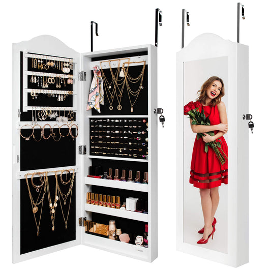 Ezigoo Large Jewelry Cabinet with Mirror - High capacity for jewelry storage, wall mountable and secure
