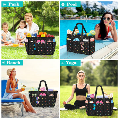 LUROON XXL beach bag with zipper for family, large foldable tote bag for women, ideal for beach, pool, picnic, and travel. Size: 50*35*20cm.