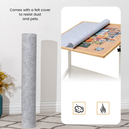 Tektalk puzzle table with angle and height adjustment, puzzle board with cover, tiltable puzzle easel with table legs, enclosed with 4 rolling wheels, for up to 1500 pieces of puzzles.