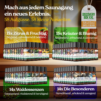 NORDHOLZ® Sauna infusion discovery box 24x15ml [#1-#48 PURE ESSENTIAL OILS] Sauna infusion - sauna infusion from Franconia - sauna accessories