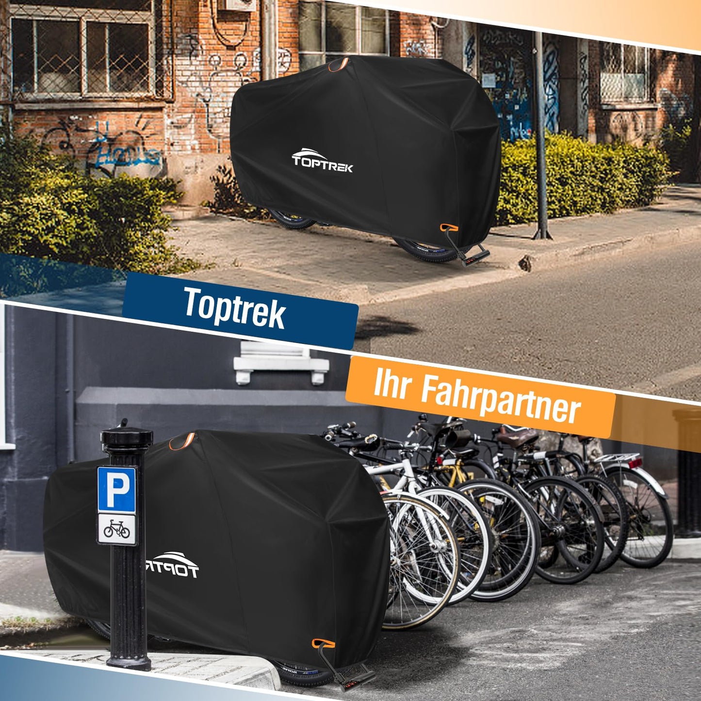 Toptrek bike cover waterproof, bike garage 420D high quality Oxford fabric, rain protection for all weather conditions, bike protective cover with bag, bike tarp 200×110×70cm.