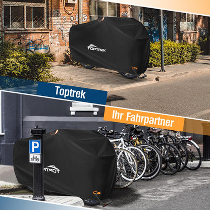 Toptrek bike cover waterproof, bike garage 420D high quality Oxford fabric, rain protection for all weather conditions, bike protective cover with bag, bike tarp 200×110×70cm.