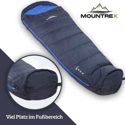 MOUNTREX® Sleeping Bag - Small pack size & Ultralight (760g) - Outdoor summer sleeping bag, mummy sleeping bag (205x80cm) - Compact, warm and light for camping, traveling or festivals - Linkable