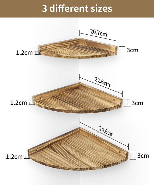 Petrala corner shelf hanging wall shelf wood 3-piece set Vintage Floating Shelves Rustic corner shelves for the wall Bookshelf with round end floating shelf for bathroom kitchen bedroom living room