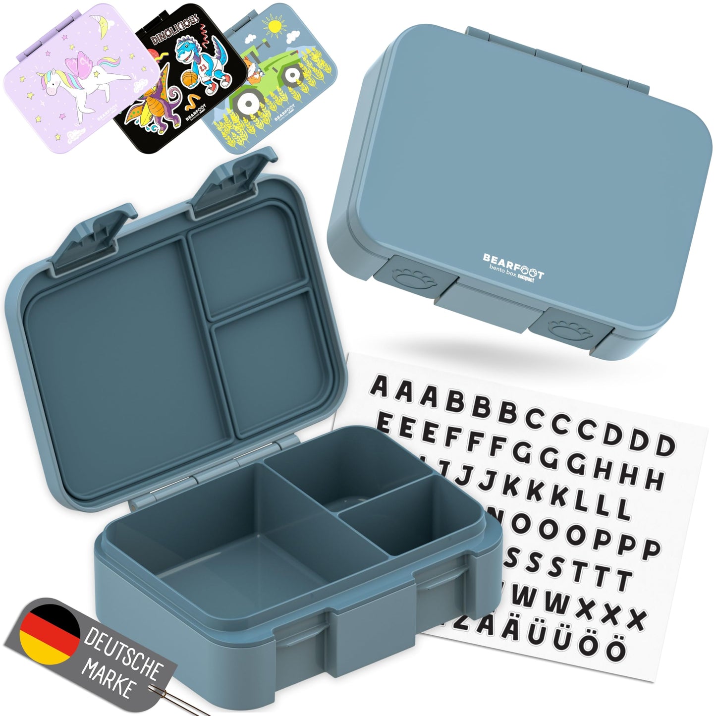 BEARFOOT Bento Box COMPACT | BPA-free kids lunchbox for school & kindergarten | Leak-proof lunchbox for girls & boys | Convenient, light & compact (Blue, 650ml)