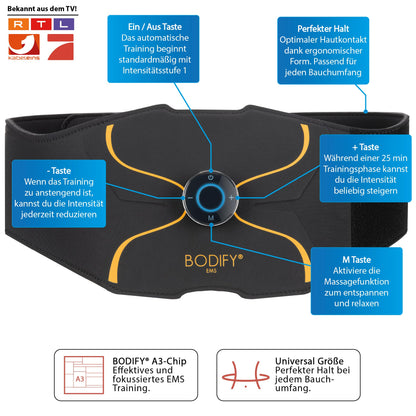 Bodify® EMS Abdominal Trainer Pro - Targeted stimulation of the abdominal muscles! - Muscle building - Abdominal trainer - Stimulation device for abdominal muscles - Abdominal muscle trainer for men and women The ORIGINAL