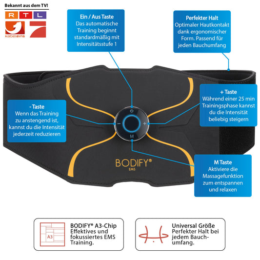 Bodify® EMS Abdominal Trainer Pro - Targeted stimulation of the abdominal muscles! - Muscle building - Abdominal trainer - Stimulation device for abdominal muscles - Abdominal muscle trainer for men and women The ORIGINAL