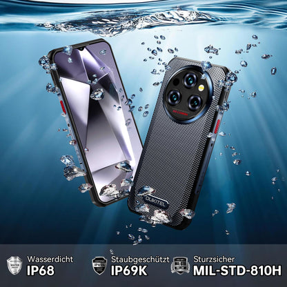 OUKITEL WP35 Outdoor Smartphone 5G - Android 14 rugged phone 11000mAh, 24GB RAM + 256GB ROM Waterproof construction phone 6.6 inch, 64MP+32MP+8MP night vision camera, NFC/GPS/Fingerprint/Face ID, Green