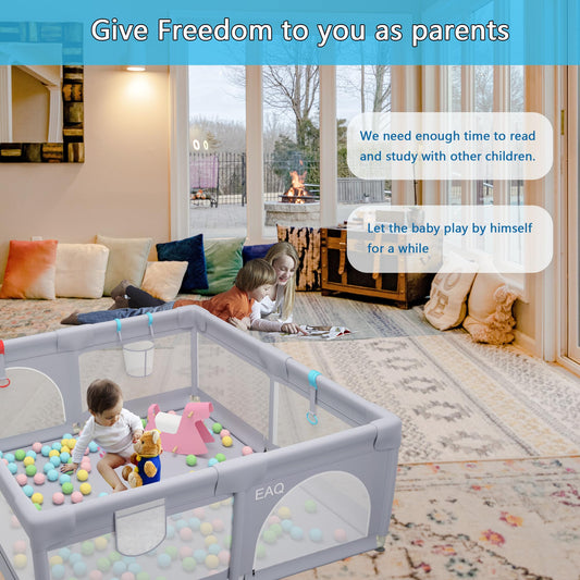 EAQ Baby Playpen with Mat 150x150cm Play Yard Safety Playground with super soft, breathable mesh, child fence for infants toddlers