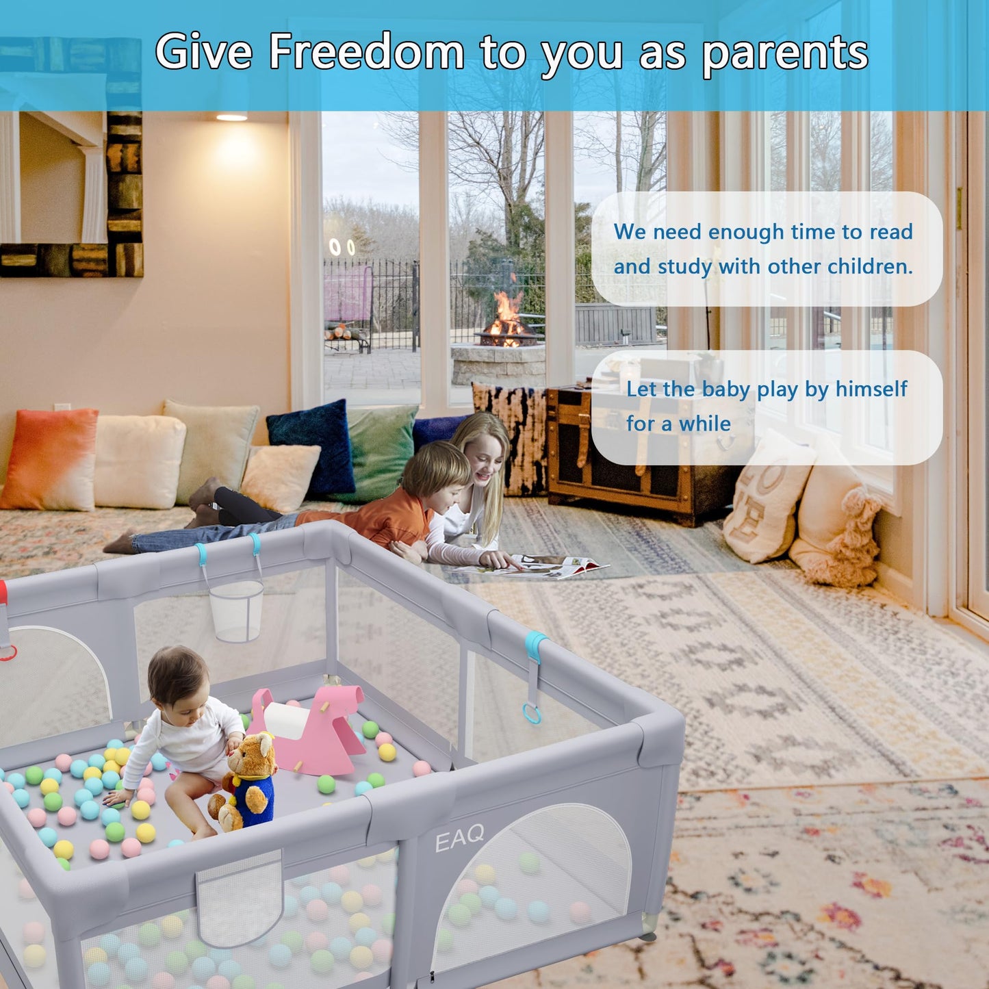 EAQ Baby Playpen 150x150cm Playard Safety Playground with super soft, breathable mesh, children's fence for infants toddlers