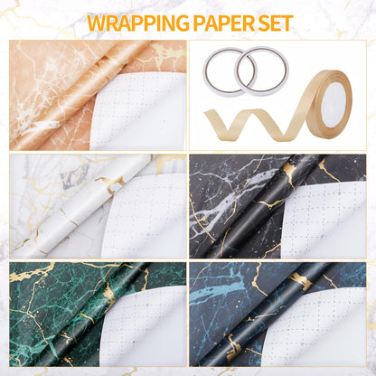 Woric 5-Roll Gift Wrap Set, 43cm x 3m Marble Gift Wrapping Paper Birthday Gift Wrap Roll with Gold Ribbon for Birthday Wedding Baby Shower (5 Designs)